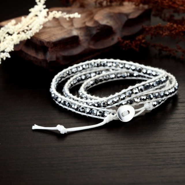 Crystal-Beaded-Handmade-Wrap-Bracelet-Grey